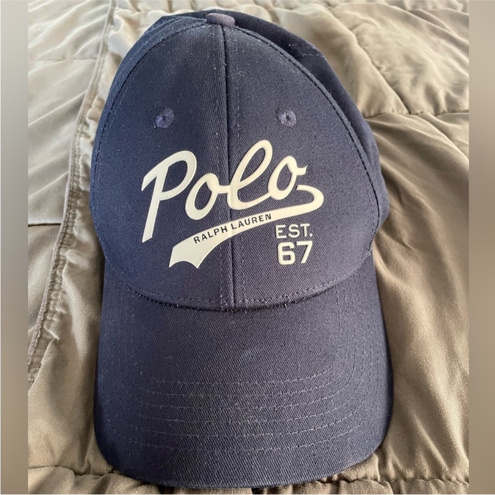 POLO Ralph Lauren 67 Logo Baseball Hat Ball Cap Adjustable Snap Strap Navy